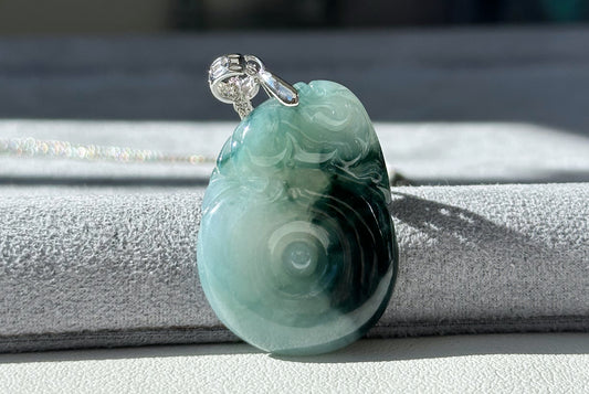 Certified Genuine Grade A Icy Jadeite Jade Carved Pixiu and Fubei Pendant, Type A Jadeite Fubei Pendant, 天然A货翡翠福贝貔貅吊坠