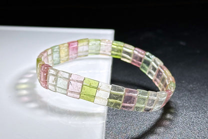 Certified Natural Macaron Rainbow Tourmaline Bracelet, High Clarity Rainbow Tourmaline Bracelet, 天然马卡龙碧玺手牌