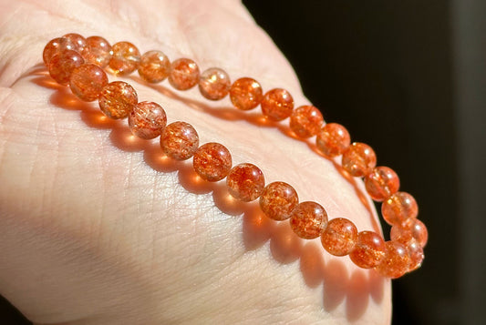 6.5mm+, Certified Collection Grade Natural Orange Golden Sunstone bracelet, Top Grade Sunstone bracelet, 天然收藏级白水体+满矿金太阳石手串