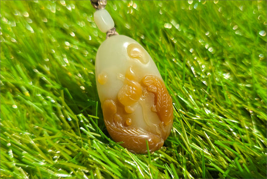 Certified Natural High-Quality Qiemo Sugar-White Nephrite Jade Hand Carved Lotus & Koi Pendant, 天然且末糖白手工雕刻莲花鱼吊坠