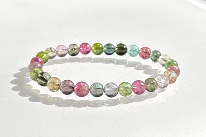 6.5mm+, Certified Natural High Clarity Multi Color Tourmaline Bracelet, Old Mine Brazillian Tourmaline Bracelet, 天然玻璃体碧玺手串