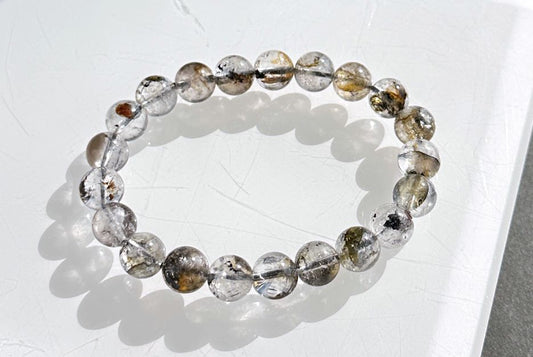 9.5mm, Natural Skeletal Herkimer Diamond Round Beads Bracelet, Herkimer Diamond Bracelet, 天然骸骨闪灵钻圆珠手串