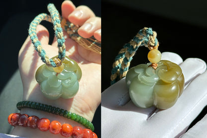 Certified Natural Qiemo Blue and Sugar Nephrite Jade Hand-Carved Persimmon Small Handheld, 天然且末蓝带糖柿子小手把