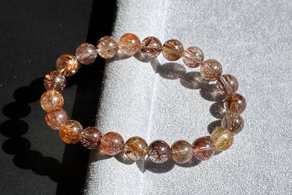 8.5mm+, Certified Natural High Grade Natural Multicolor Rutilated Quartz bracelet, Rutilated Beads bracelet, 天然高品质彩发晶手串