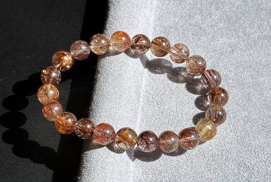 8.5mm+, Certified Natural High Grade Natural Multicolor Rutilated Quartz bracelet, Rutilated Beads bracelet, 天然高品质彩发晶手串