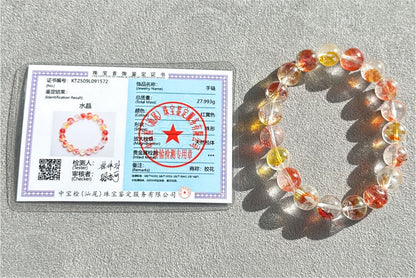 10mm+, Certified Natural Rare High Quality Koi Hematoid Quartz Crystal Beads Bracelet, Natural Hematoid Crystal Bracelet, 天然收藏级锦鲤胶花水晶手串