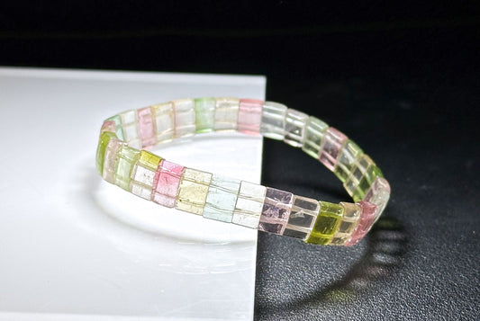 Certified Natural Macaron Rainbow Tourmaline Bracelet, High Clarity Rainbow Tourmaline Bracelet, 天然马卡龙碧玺手牌