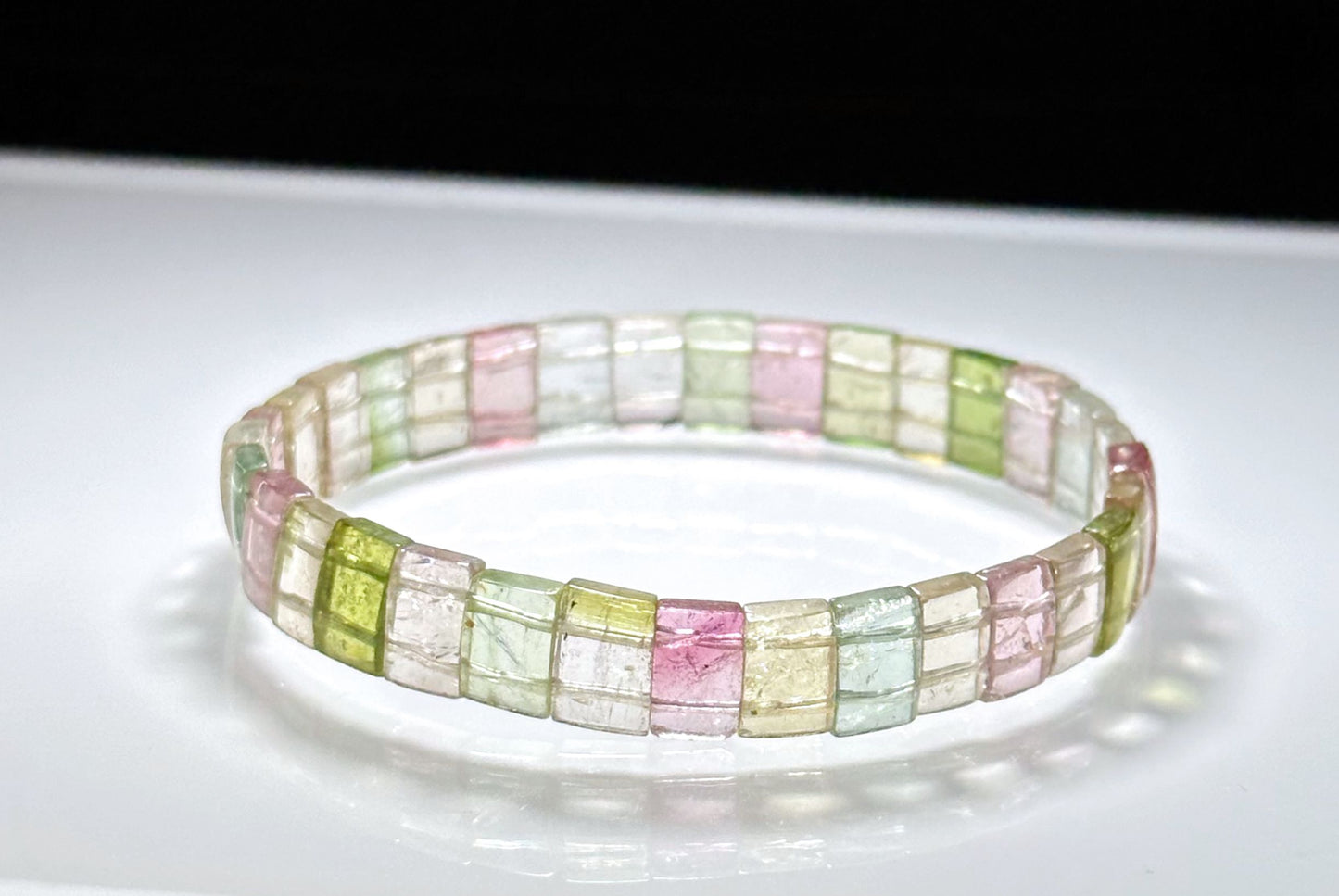 Certified Natural Macaron Rainbow Tourmaline Bracelet, High Clarity Rainbow Tourmaline Bracelet, 天然马卡龙碧玺手牌