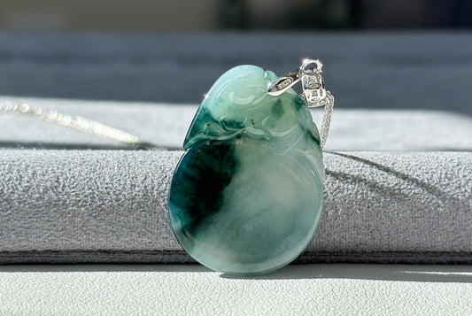 Certified Genuine Grade A Icy Jadeite Jade Carved Pixiu and Fubei Pendant, Type A Jadeite Fubei Pendant, 天然A货翡翠福贝貔貅吊坠