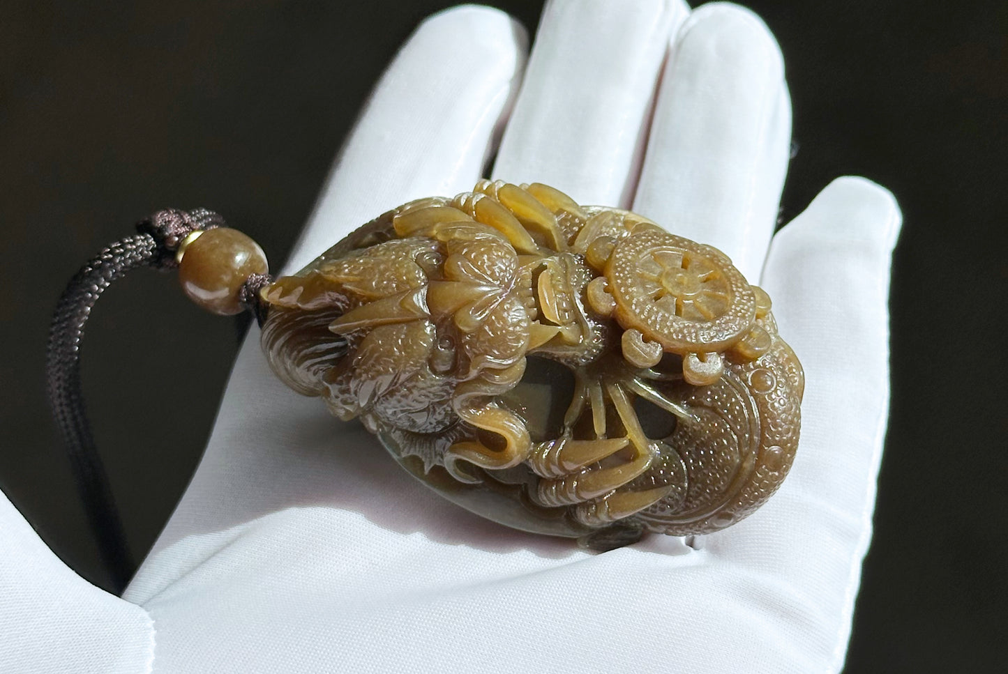 Big 94Grams, Certified Natural Full Brown Sugar Nephrite Jade Hand-Carved Dragon Small Handle / Big Pendant, 天然且末老红糖手工雕刻龙,小手把大挂件
