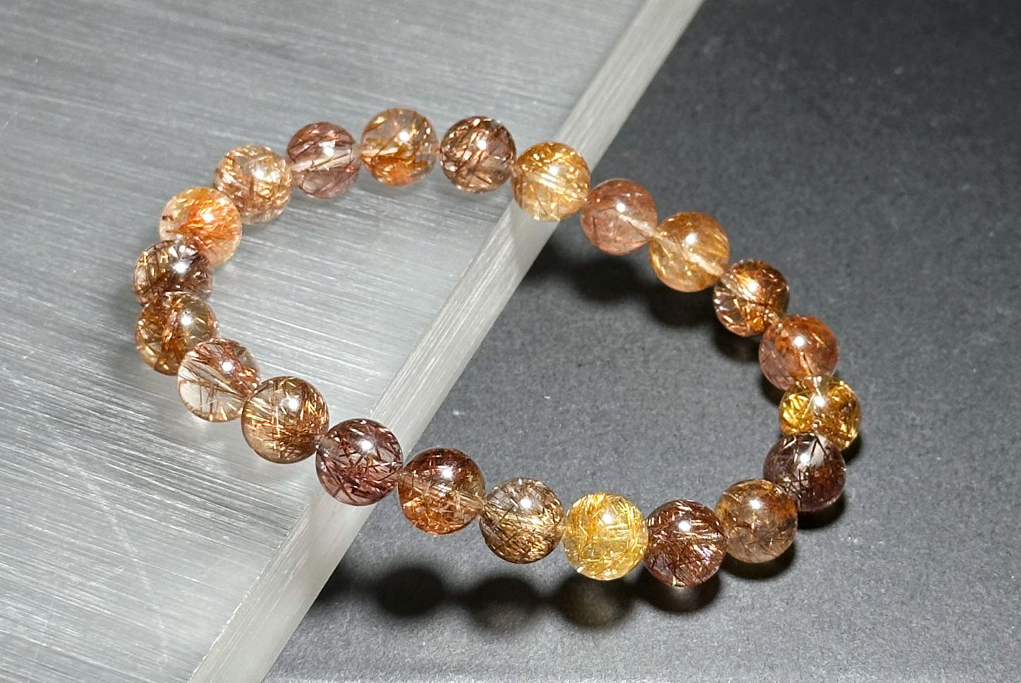 8.5mm+, Certified Natural High Grade Natural Multicolor Rutilated Quartz bracelet, Rutilated Beads bracelet, 天然高品质彩发晶手串