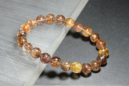 8.5mm+, Certified Natural High Grade Natural Multicolor Rutilated Quartz bracelet, Rutilated Beads bracelet, 天然高品质彩发晶手串