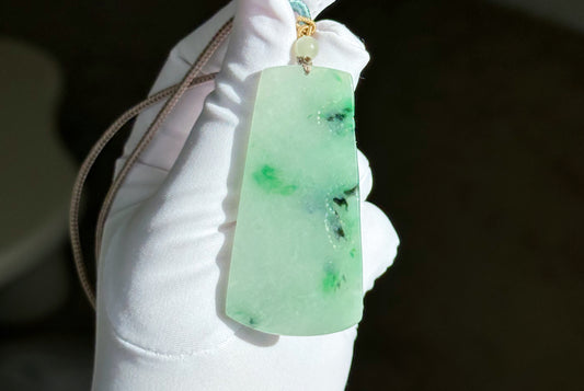 Certified Genuine Grade A Jadeite Jade Carved Landscape Pendant, Type A Jadeite Landscape Pendant, 天然A货翡翠山水牌吊坠