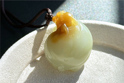 Certified Natural Sugar-White Nephrite Jade Hand Carved Dragon Turtle Pendant, 天然糖白玉手工雕刻龙龟吊坠