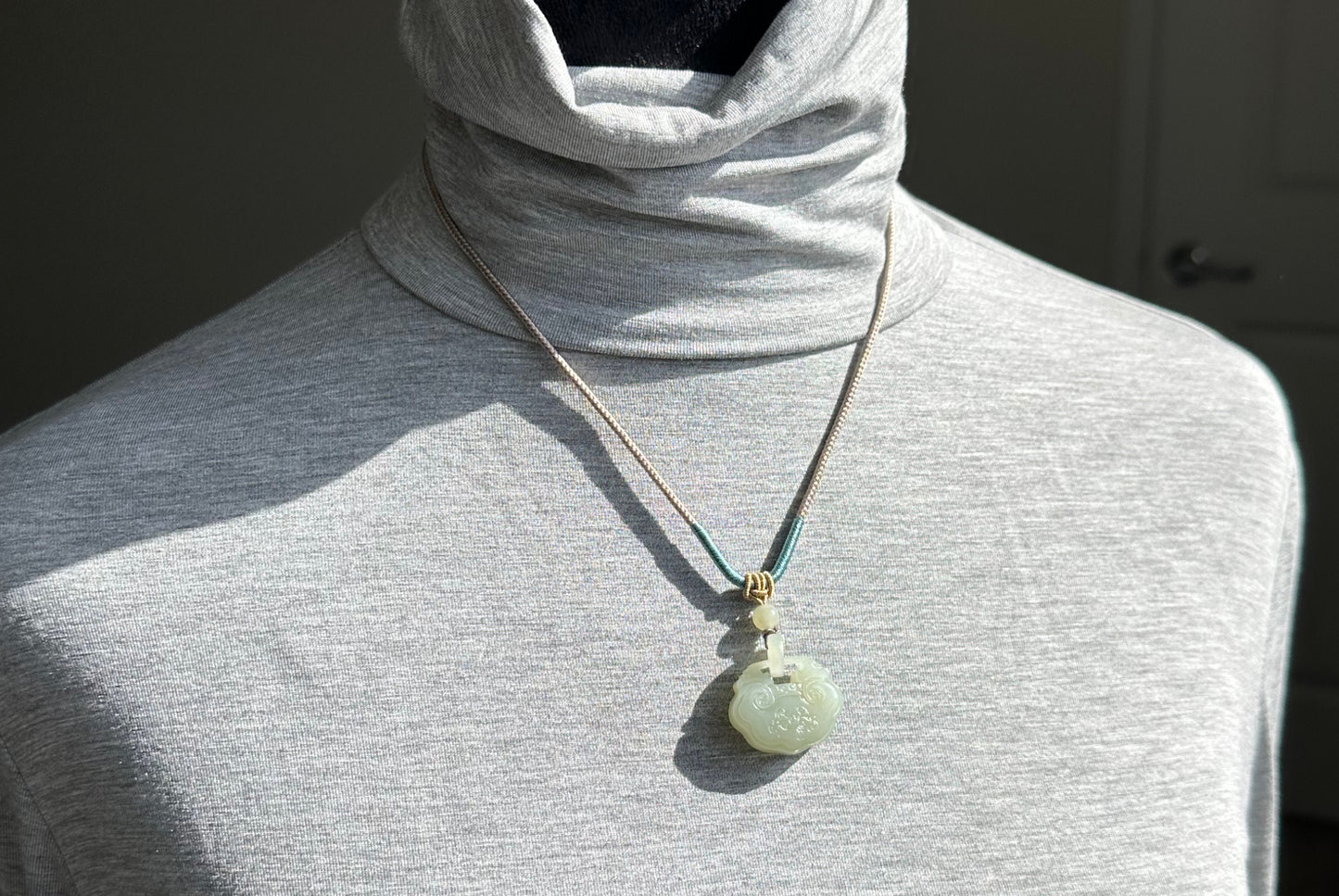 Certified Natural Qiemo Warm White Nephrite Jade Carved Peace Lock Pendant, Ping An Lock Jade, 天然且末暖白和田玉平安锁吊坠
