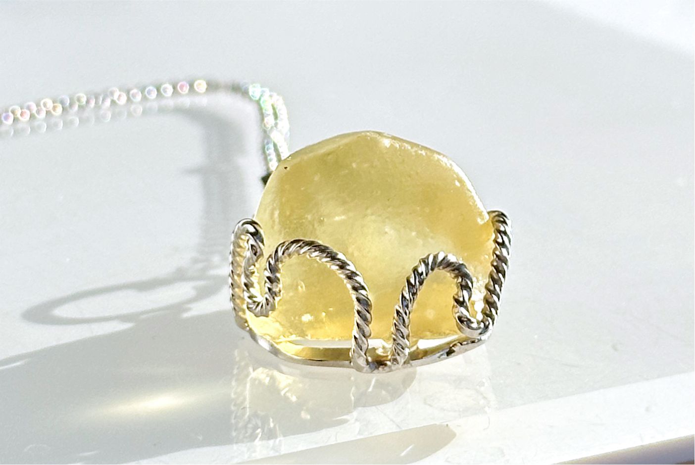 14.526Grams, Natural Authentic Libyan Desert Glass Tektite Silver Wrapped Pendant, Raw Libyan Desert Glass Pendant, 天然利比亚黄金陨石原石吊坠