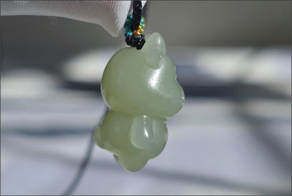 Certified Natural Lake-Green Nephrite Jade Ox Pendant | Small Carved Jade Pendant | 天然湖水绿软玉小牛吊坠