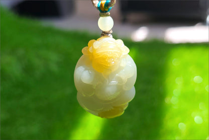 Certified Natural Qiemo Sugar-White Nephrite Jade Hand-Carved Caishen God of Wealth Pendant, 天然且末糖白天地糖手工雕刻财神吊坠