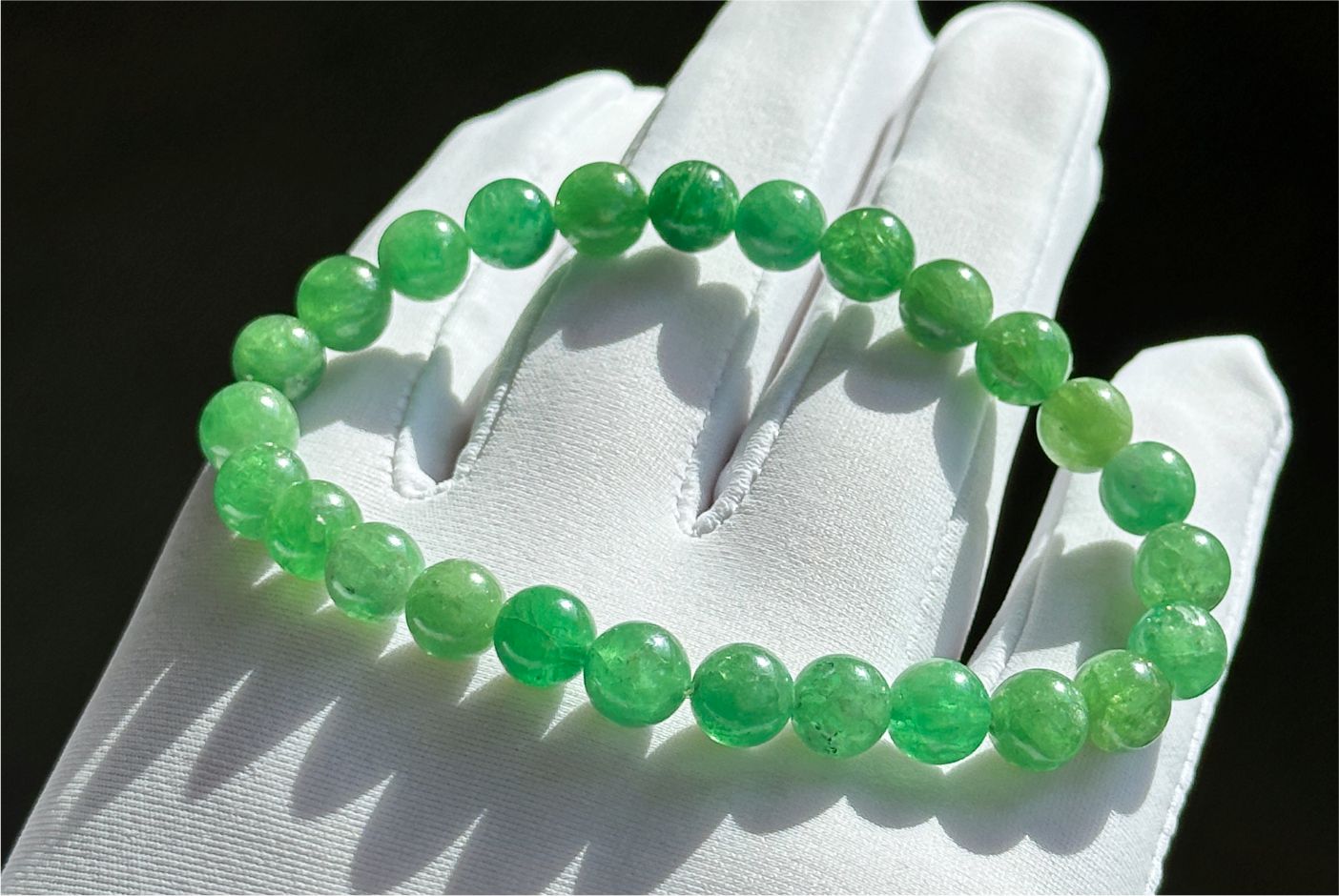 7mm+, Certified Natural Tsavorite Beads Bracelet, Rare Find Top Grade Natural Genuine Tsavorite Garnet Bracelet, 天然正色沙弗莱手串