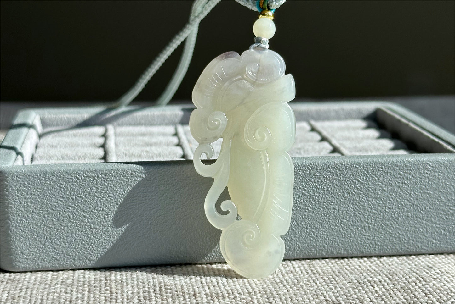 Certified Natural White with Smoky Purple Nephrite Jade Hand-Carved Ruyi Pendant, 天然和田白玉飘烟紫手工雕刻如意吊坠