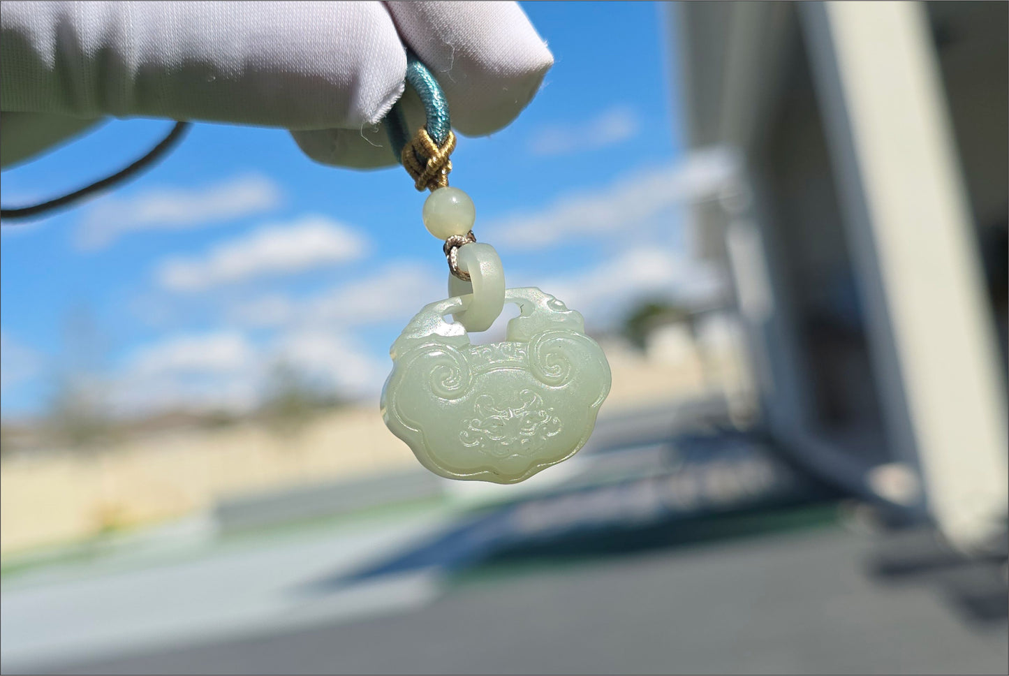 Certified Natural Qiemo Warm White Nephrite Jade Carved Peace Lock Pendant, Ping An Lock Jade, 天然且末暖白和田玉平安锁吊坠