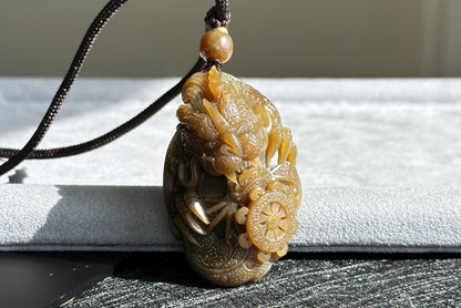 Big 94Grams, Certified Natural Full Brown Sugar Nephrite Jade Hand-Carved Dragon Small Handle / Big Pendant, 天然且末老红糖手工雕刻龙,小手把大挂件