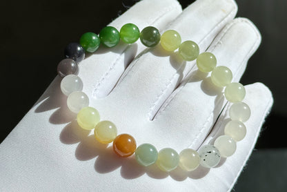 8mm, Certified Natural Multi Nephrite jade Beads Bracelet, High Quality Multi Color Nephrite Jade Beads Bracelet, 天然色标多宝和田玉手串