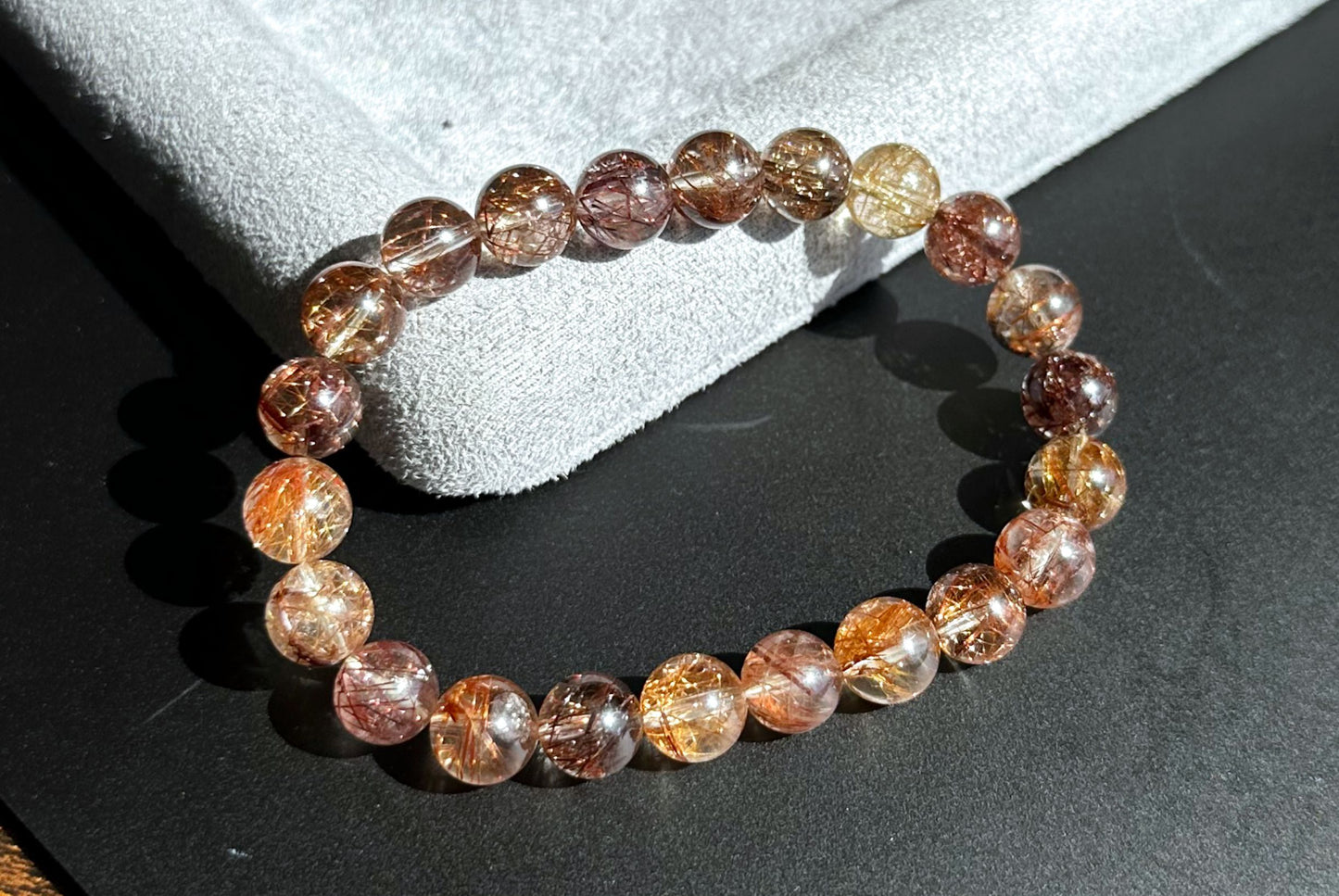 8.5mm+, Certified Natural High Grade Natural Multicolor Rutilated Quartz bracelet, Rutilated Beads bracelet, 天然高品质彩发晶手串