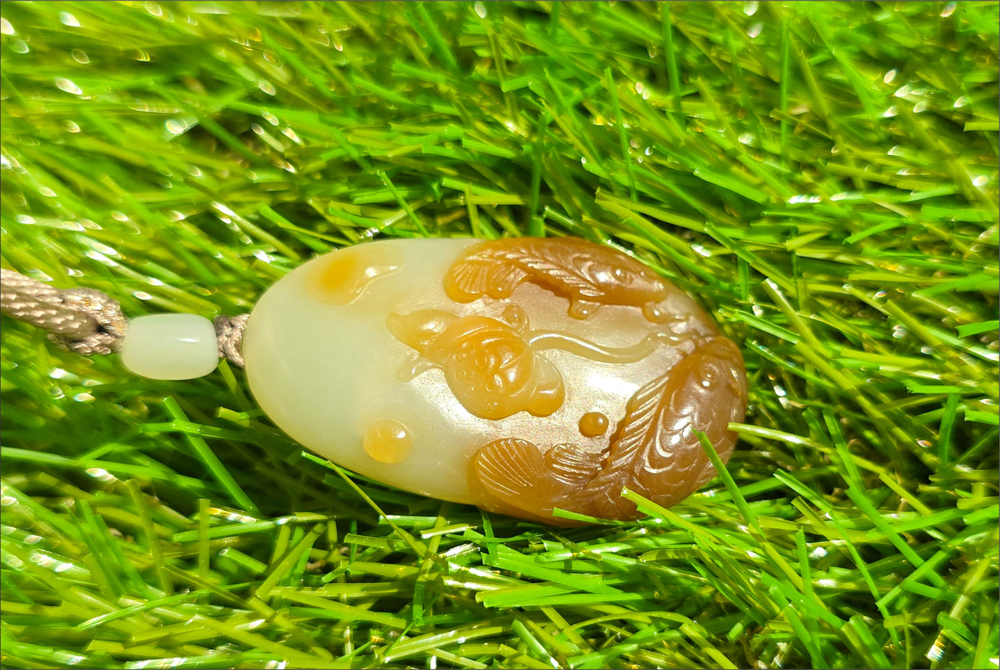 Certified Natural High-Quality Qiemo Sugar-White Nephrite Jade Hand Carved Lotus & Koi Pendant, 天然且末糖白手工雕刻莲花鱼吊坠