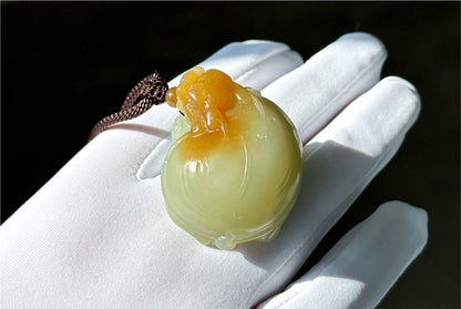 Certified Natural Sugar-White Nephrite Jade Hand Carved Dragon Turtle Pendant, 天然糖白玉手工雕刻龙龟吊坠