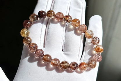8.5mm+, Certified Natural High Grade Natural Multicolor Rutilated Quartz bracelet, Rutilated Beads bracelet, 天然高品质彩发晶手串