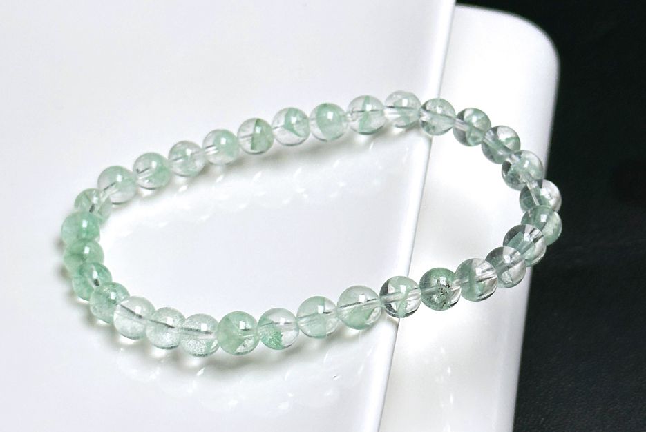 6.2mm+, Certified Natural Rare Emerald Green Phantom Bead Bracelet, Green Phantom Quartz Bracelet, 稀有天然翠幽灵手串