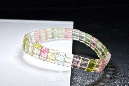 Certified Natural Macaron Rainbow Tourmaline Bracelet, High Clarity Rainbow Tourmaline Bracelet, 天然马卡龙碧玺手牌