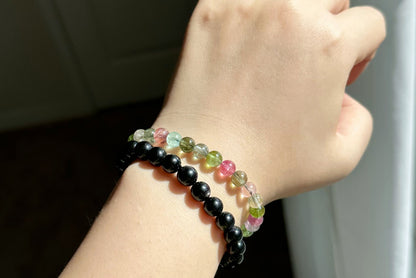 6.5mm+, Certified Natural High Clarity Multi Color Tourmaline Bracelet, Old Mine Brazillian Tourmaline Bracelet, 天然玻璃体碧玺手串