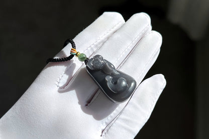 Certified Natural High-Quality Imperial Purple Nephrite Jade Hand-Carved Enlightenment Pendant, 天然帝王紫和田玉手工雕刻悟道莲花吊坠