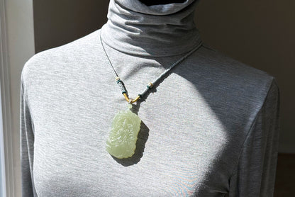 Certified Natural Green Qingshui nephrite jade Carved Thousand-Armed Avalokiteshvara Pendant, Nephrite Jade Guanyin, 天然绿晴水和田玉雕刻千手观音正装牌子吊坠