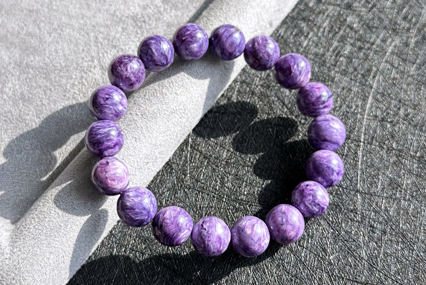 11mm+, Certified Natural Highest Grade Purple Charoite Bracelet, Charoite with Nice swirls patterns, Charoite Bracelet, 天然最高品顶级紫龙晶手串