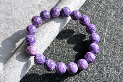 11mm+, Certified Natural Highest Grade Purple Charoite Bracelet, Charoite with Nice swirls patterns, Charoite Bracelet, 天然最高品顶级紫龙晶手串
