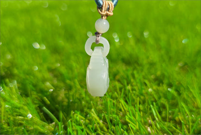 Certified Natural Qiemo Warm White Nephrite Jade Carved Peace Lock Pendant, Ping An Lock Jade, 天然且末暖白和田玉平安锁吊坠