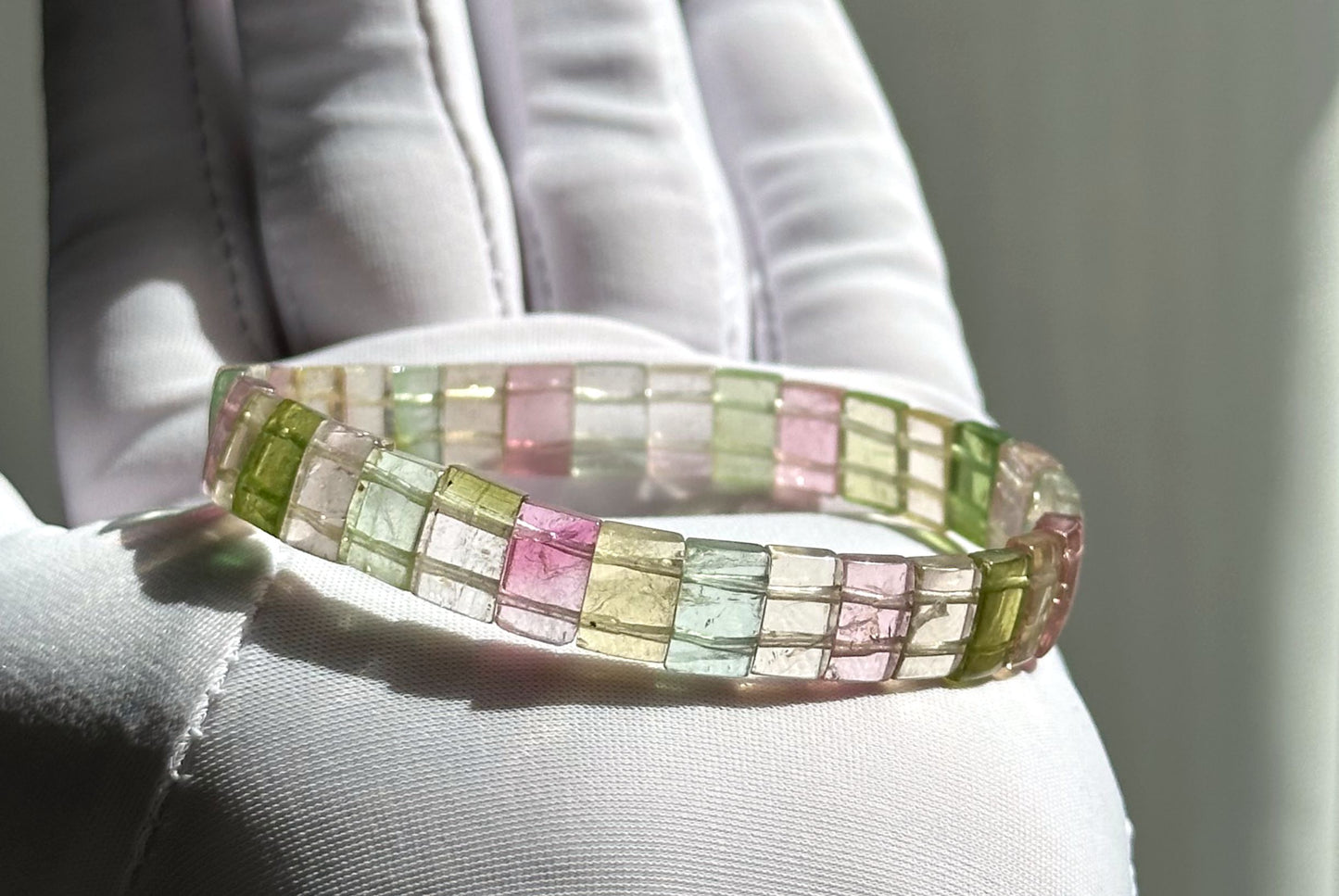 Certified Natural Macaron Rainbow Tourmaline Bracelet, High Clarity Rainbow Tourmaline Bracelet, 天然马卡龙碧玺手牌