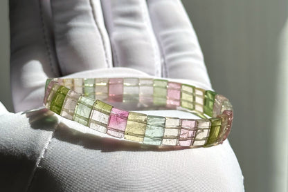 Certified Natural Macaron Rainbow Tourmaline Bracelet, High Clarity Rainbow Tourmaline Bracelet, 天然马卡龙碧玺手牌