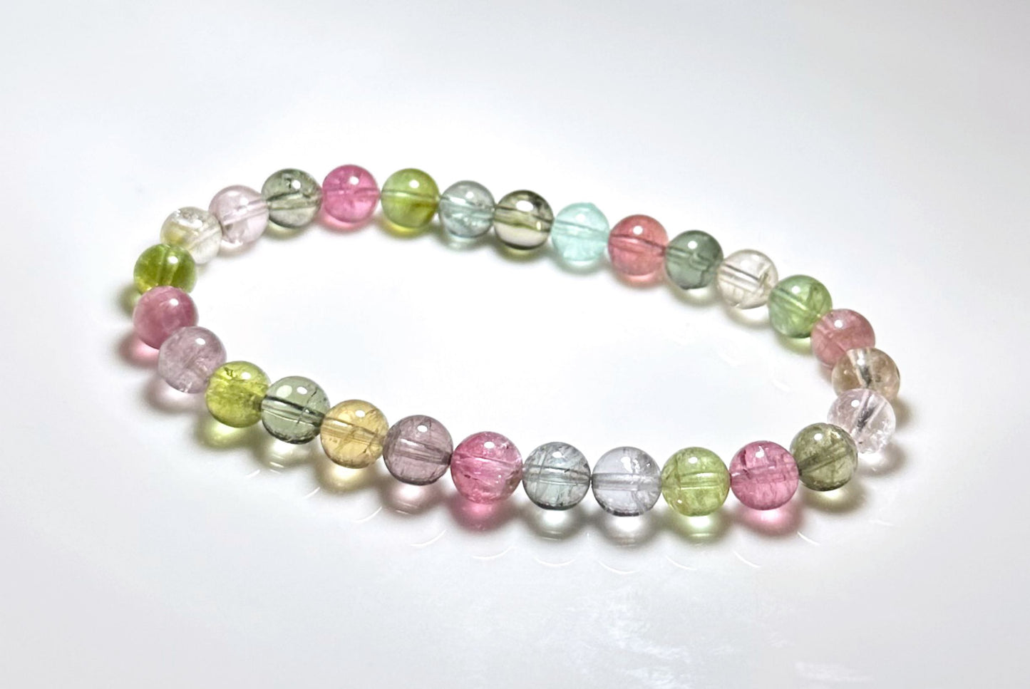6.5mm+, Certified Natural High Clarity Multi Color Tourmaline Bracelet, Old Mine Brazillian Tourmaline Bracelet, 天然玻璃体碧玺手串
