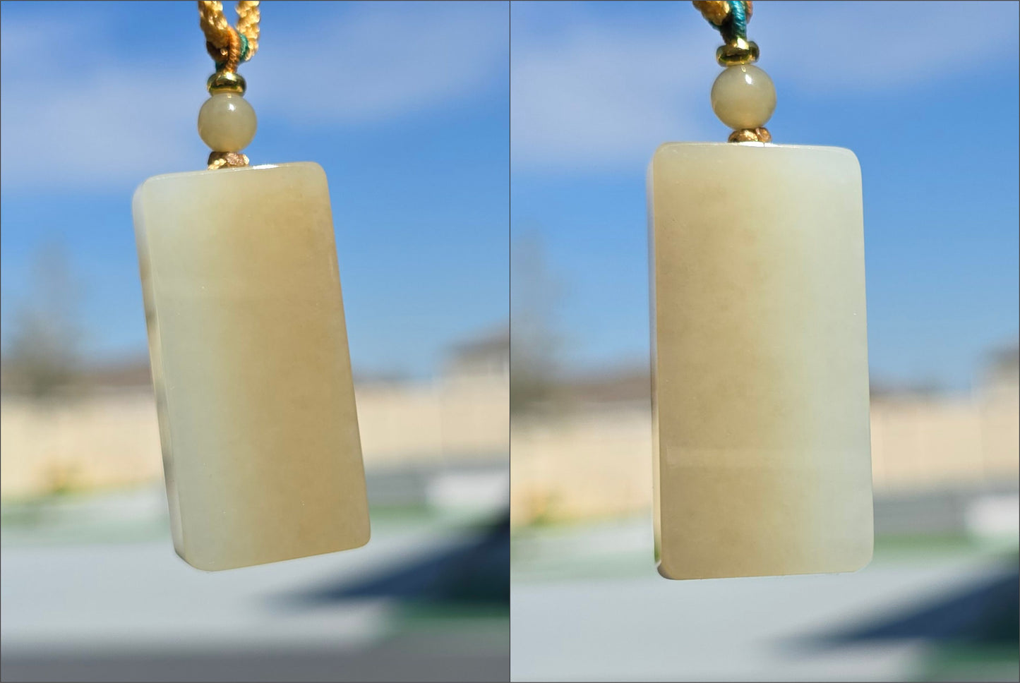 Certified Natural Sugar and White Nephrite Jade Wushi Peace Pendant, 天然高品质且末糖白无事牌