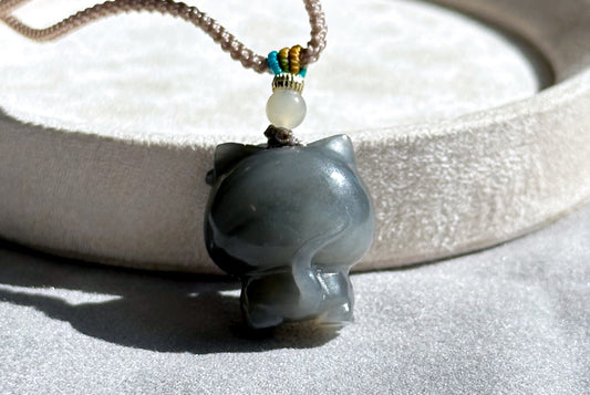Certified Natural Smoky Purple Nephrite Jade Carved Kitten Pendant, Nephrite Jade Cat Pendant, 天然烟紫和田玉雕刻小猫吊坠
