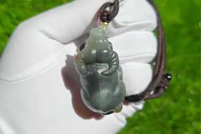 Certified Natural Loulan Tricolor Nephrite Jade Hand-Carved Ox Pendant, 天然楼兰三色和田玉手工雕刻牛吊坠（扭转乾坤）