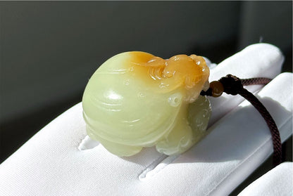 Certified Natural Sugar-White Nephrite Jade Hand Carved Dragon Turtle Pendant, 天然糖白玉手工雕刻龙龟吊坠
