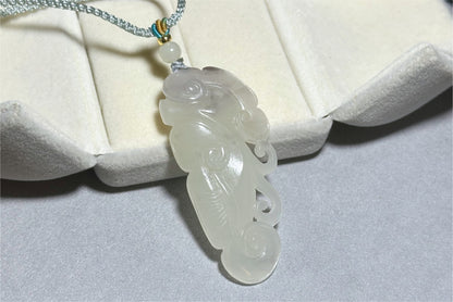 Certified Natural White with Smoky Purple Nephrite Jade Hand-Carved Ruyi Pendant, 天然和田白玉飘烟紫手工雕刻如意吊坠