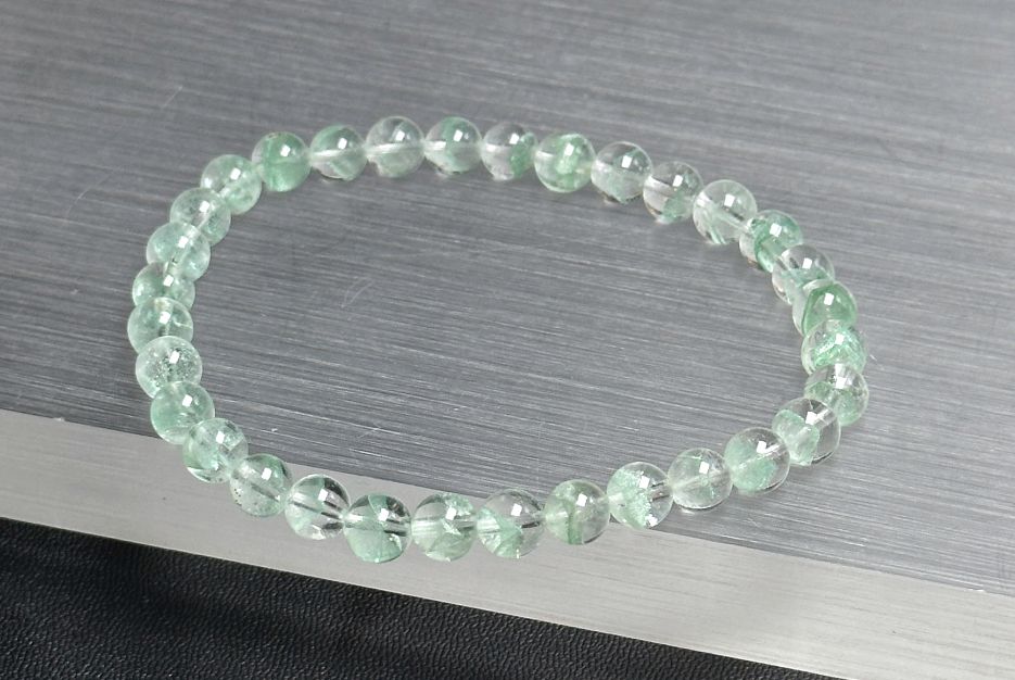 6.2mm+, Certified Natural Rare Emerald Green Phantom Bead Bracelet, Green Phantom Quartz Bracelet, 稀有天然翠幽灵手串