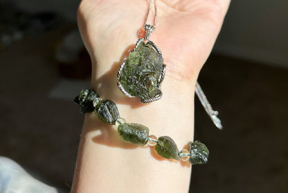 10.99Grams, Authentic Raw Moldavite tektite Silver Warpped Pendant, Real Raw Moldavite Pendant, 天然稀有捷克陨石原石手工包纯银吊坠