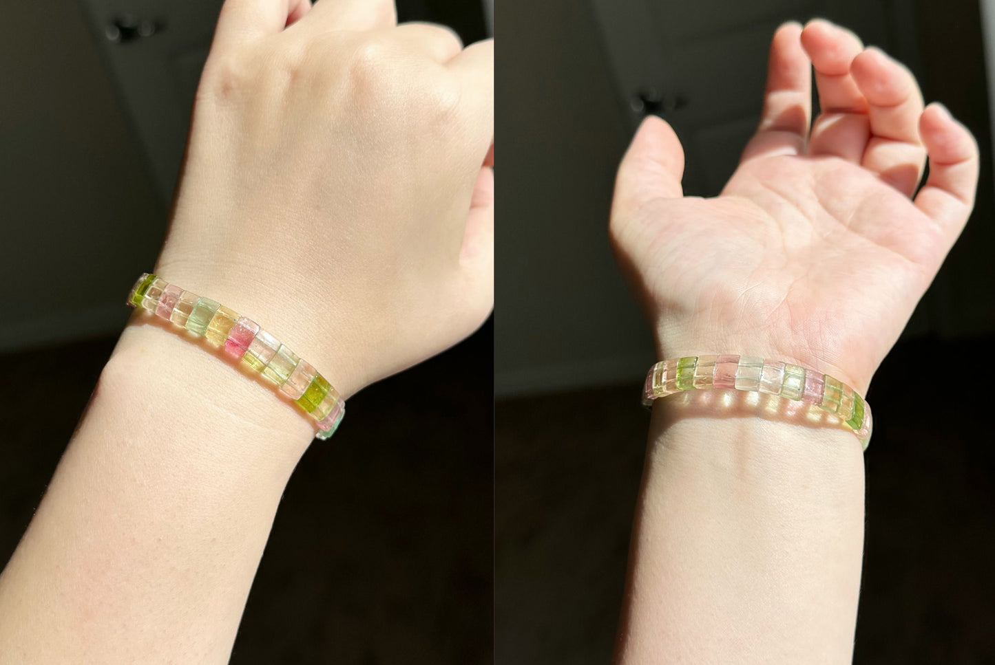 Certified Natural Macaron Rainbow Tourmaline Bracelet, High Clarity Rainbow Tourmaline Bracelet, 天然马卡龙碧玺手牌